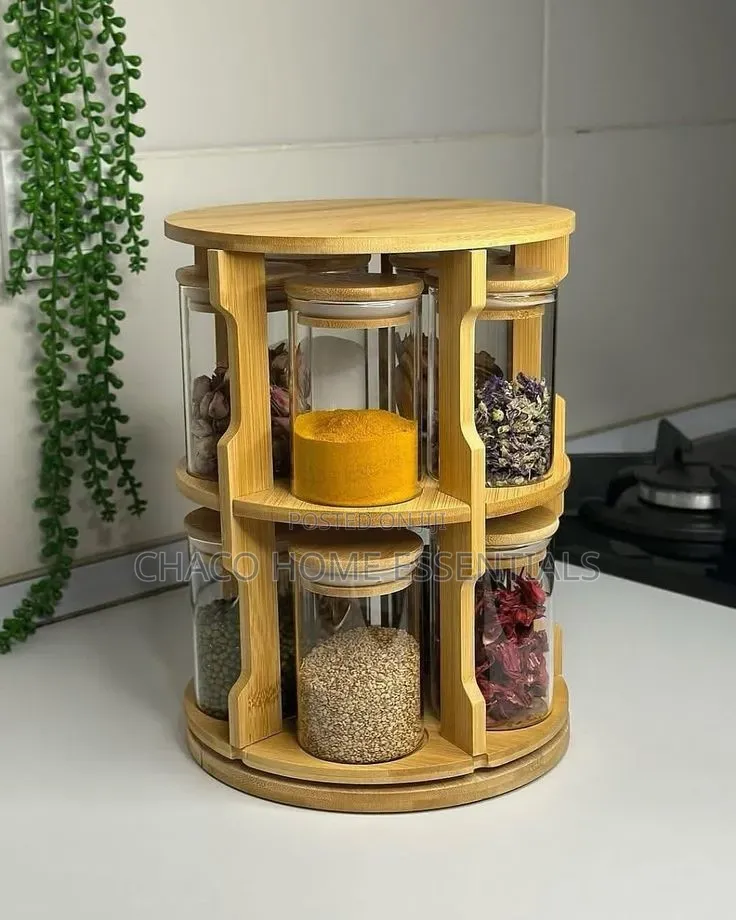 2-Tier 360° Rotating Bamboo Spice Organizer