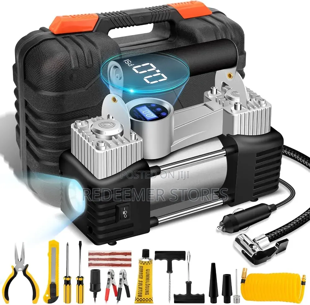 Car Tyre Pump Portable Electric Tire Pump With Tools - Double Cylinder