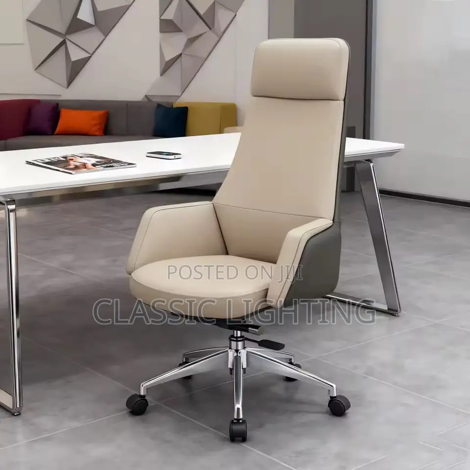 High Quality Staff Swivel Brown PU Leather Adjustable Height Boss Chai