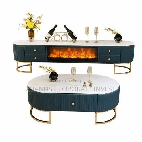 Italian Fireplace TV Console and Matching Center Table Set
