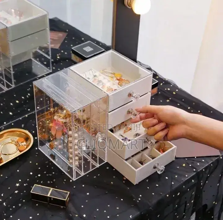 Clear Acrylic Jewelry Box - 4 Drawer 2 Door Jewellery Storage
