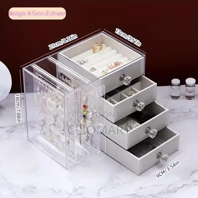 Clear Acrylic Jewelry Box - 4 Drawer 2 Door Jewellery Storage