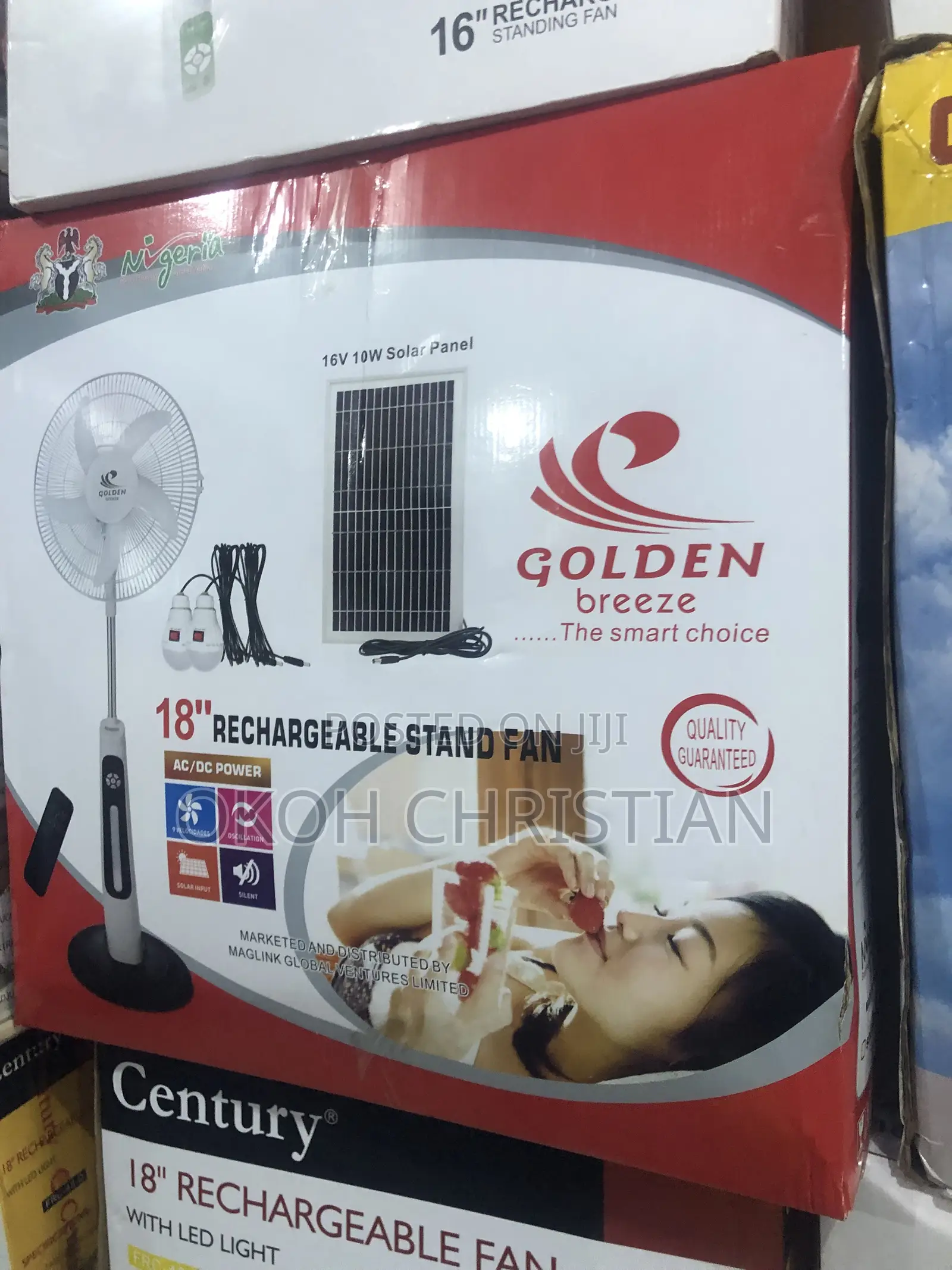 Golden Breeze 18” Rechargeable Fan With Solar Panel