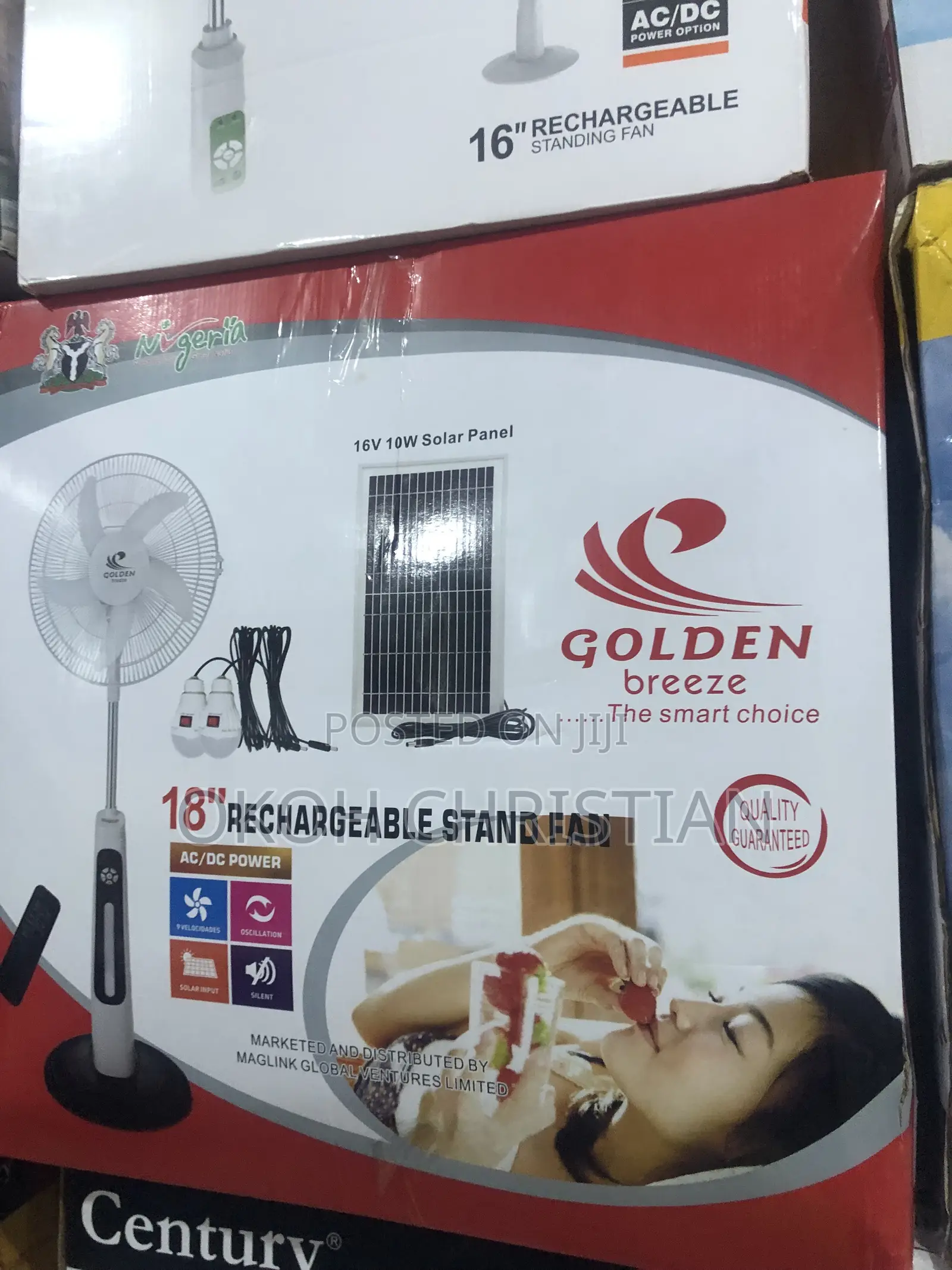 Golden Breeze 18” Rechargeable Fan With Solar Panel