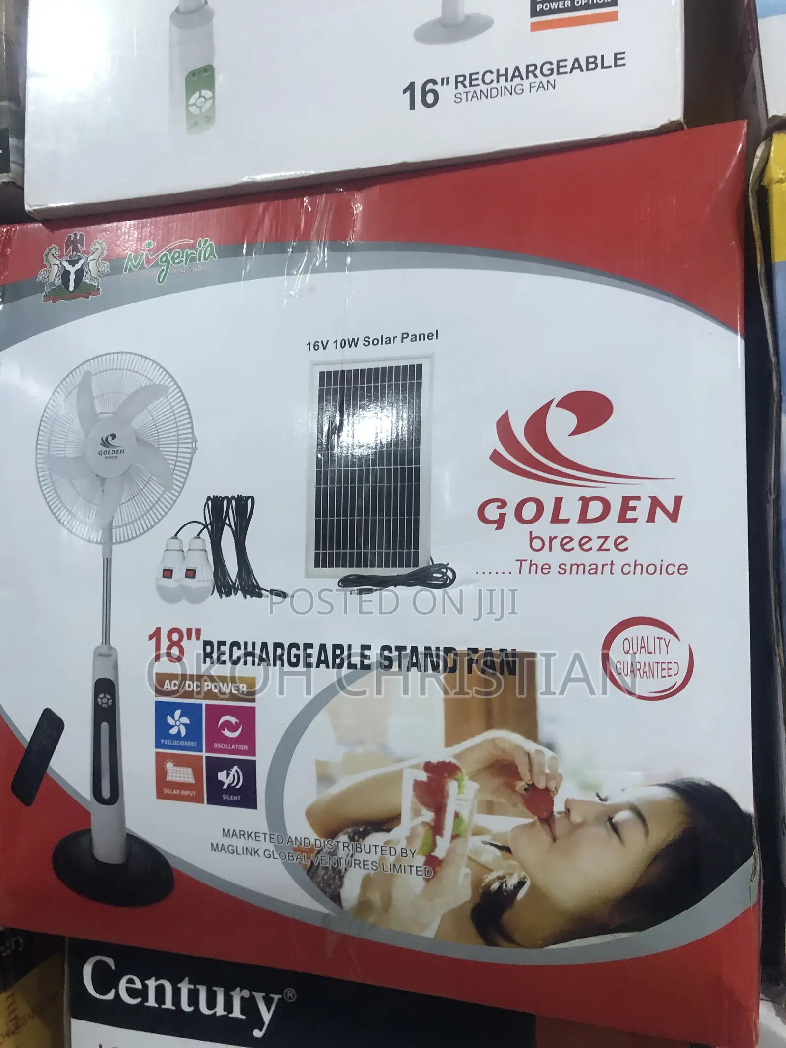 Golden Breeze 18” Rechargeable Fan With Solar Panel