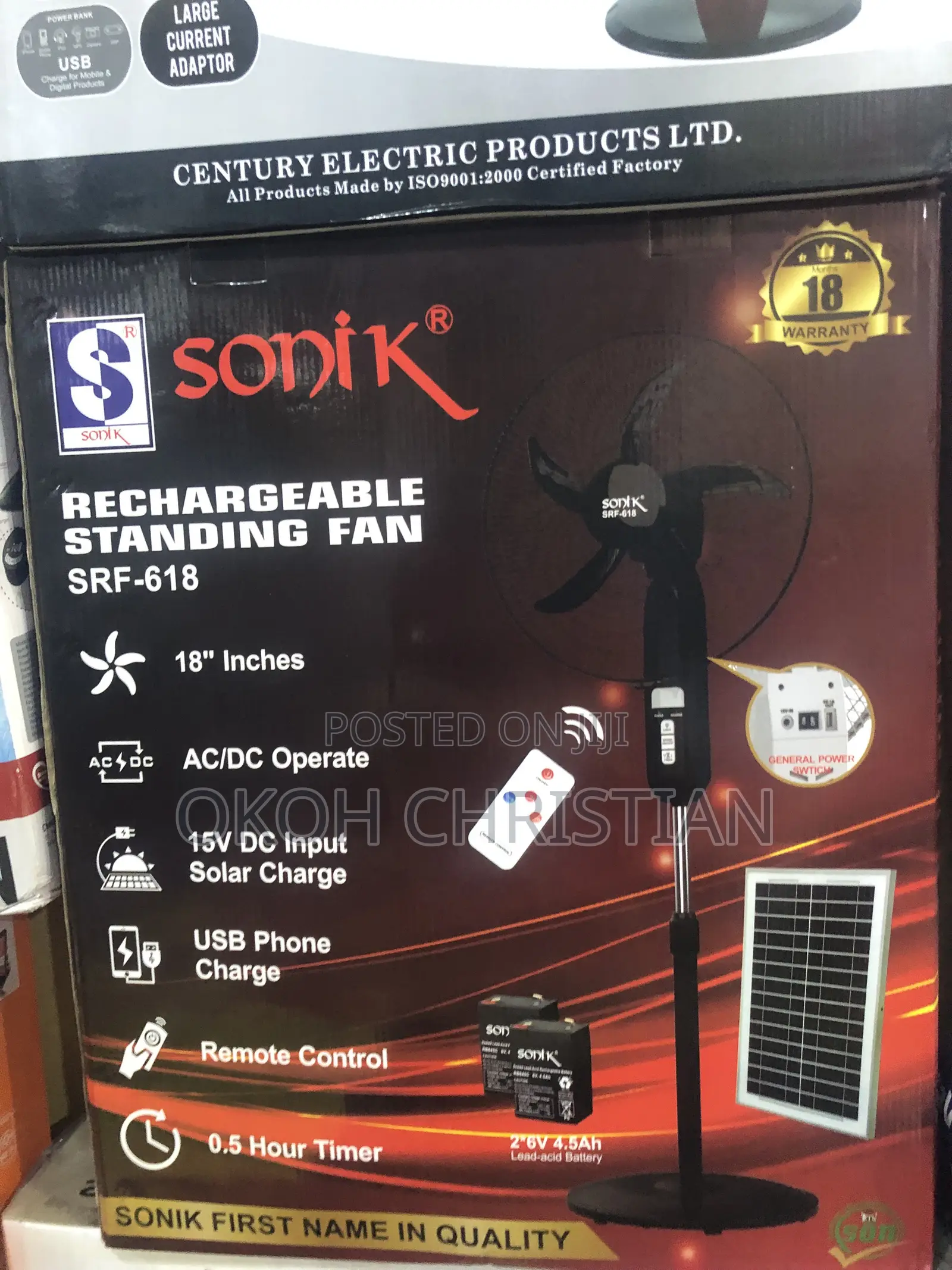 Sonik 18” Rechargeable Fan