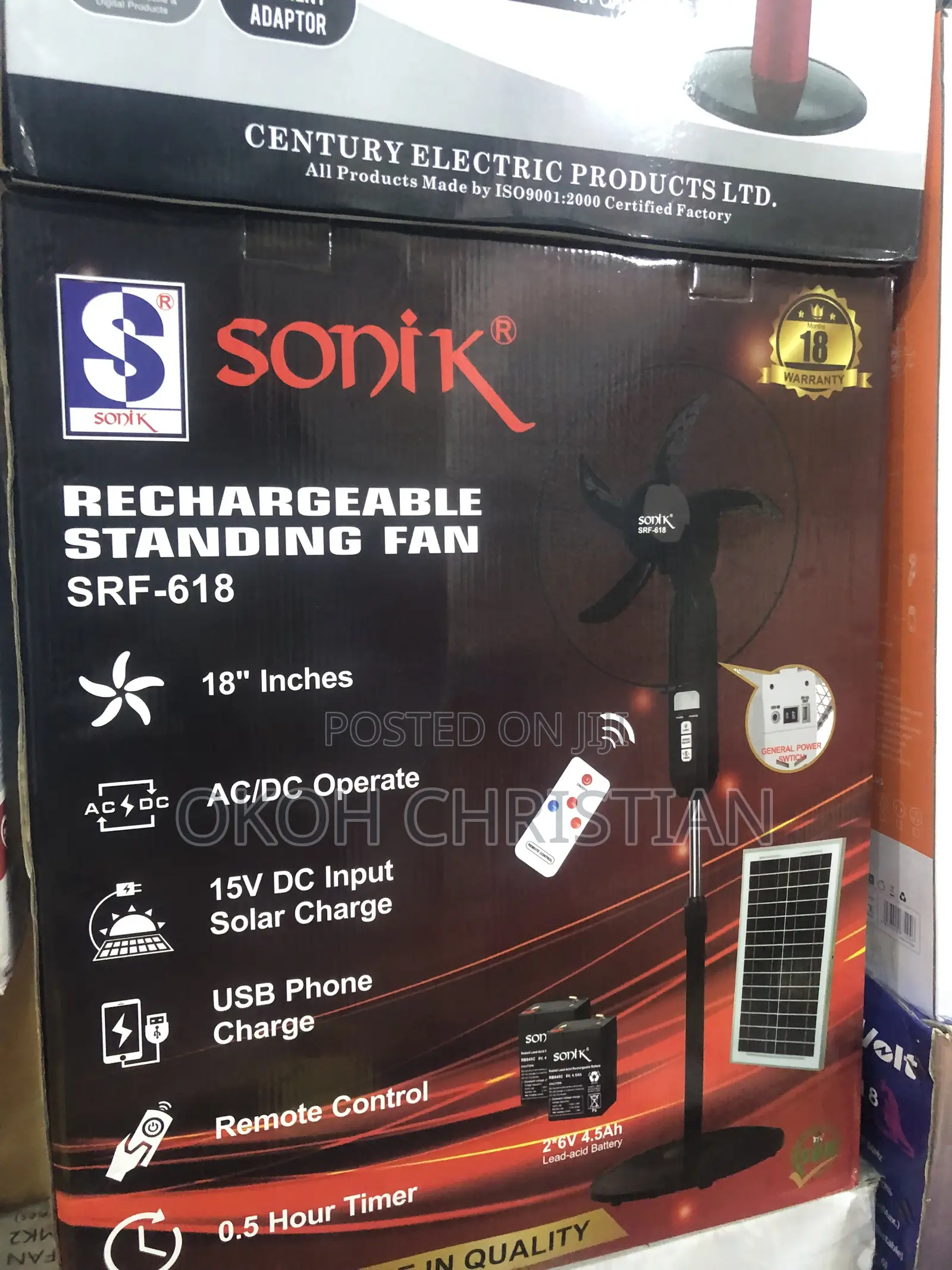 Sonik 18” Rechargeable Fan
