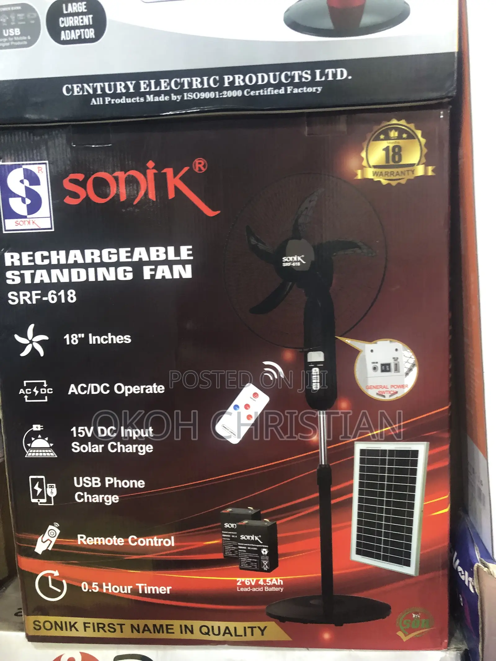 Sonik 18” Rechargeable Fan