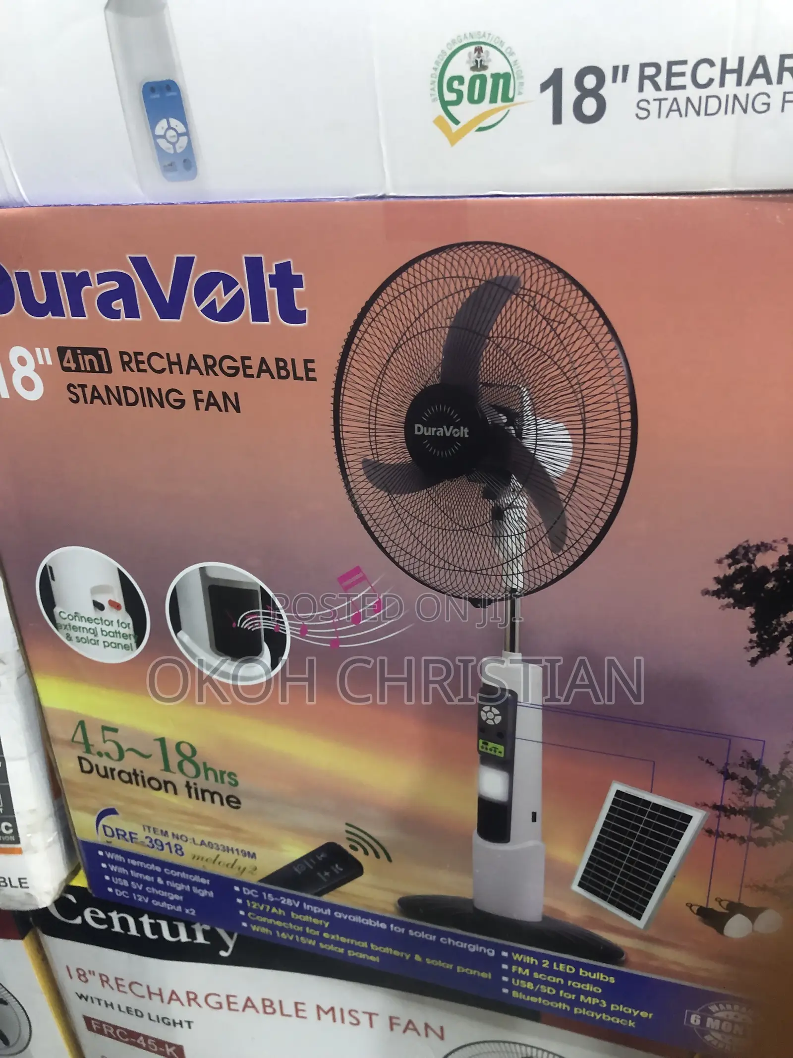 Dura Volt 18” Rechargeable Fan With Solar Panel