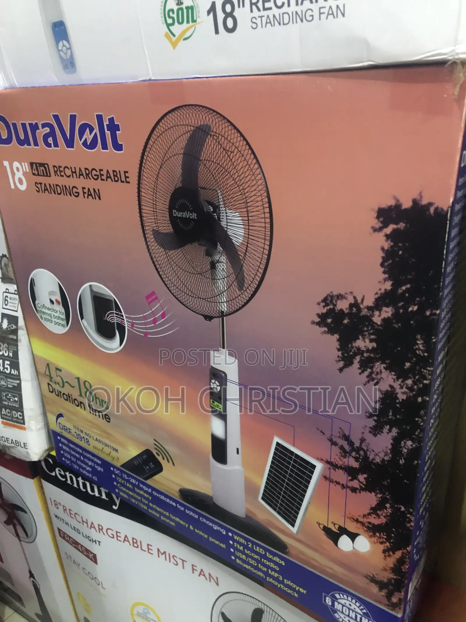 Dura Volt 18” Rechargeable Fan With Solar Panel