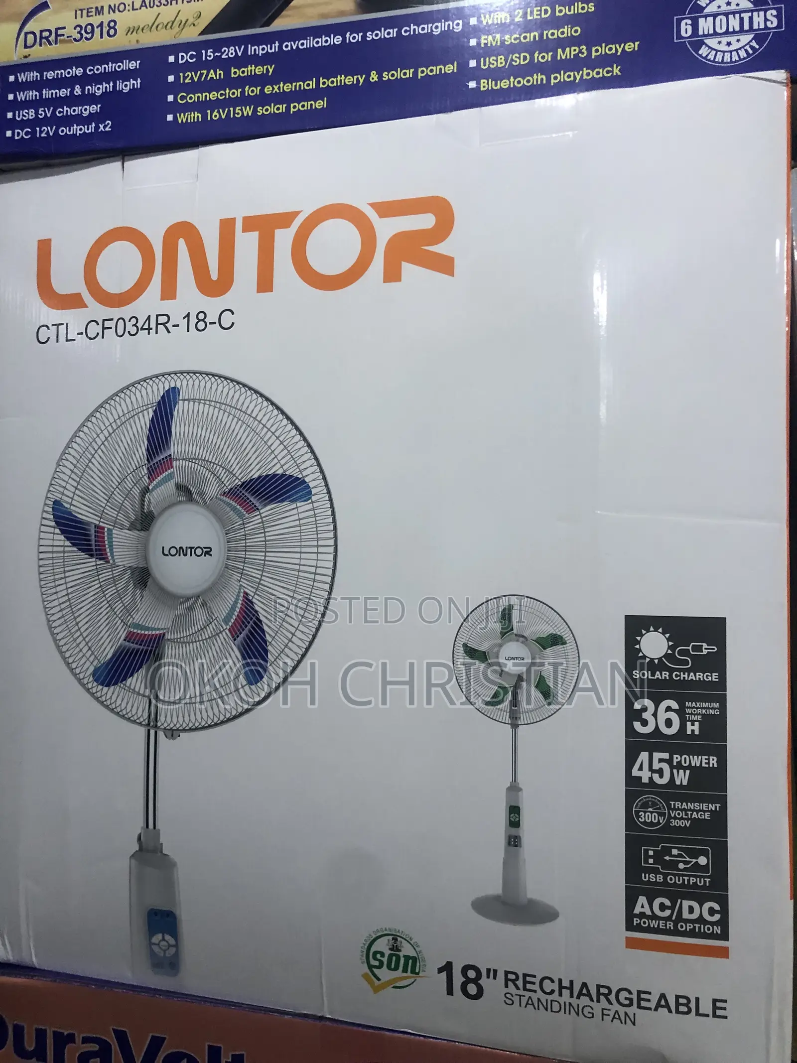 Lontor 18” Rechargeable Fan