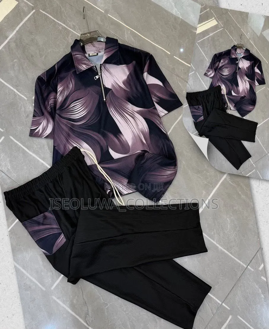 Men's Stylish Zip-Neck Top and Trouser Set