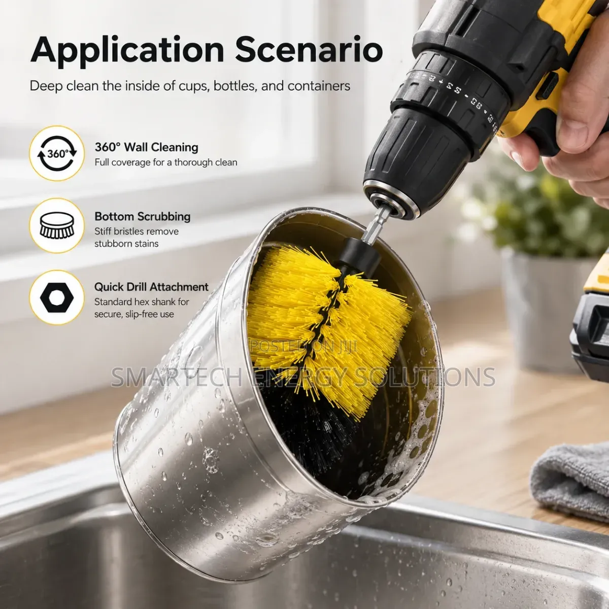 4-Piece Drill Brush Attachment Set for Kitchen Bathroom Cleaning