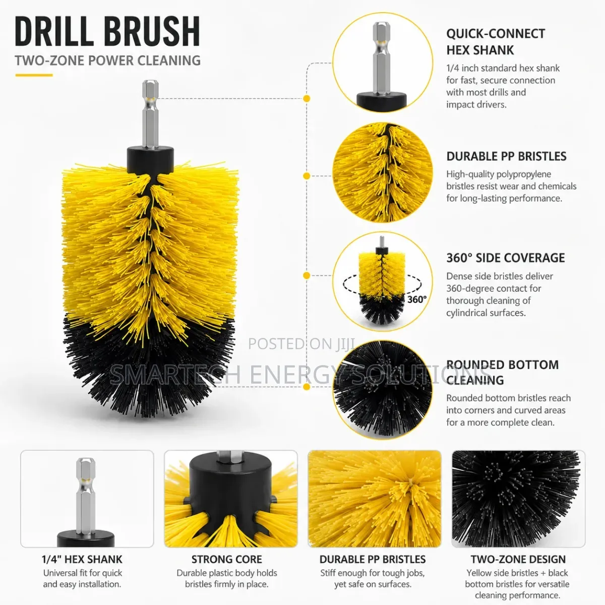 4-Piece Drill Brush Attachment Set for Kitchen Bathroom Cleaning