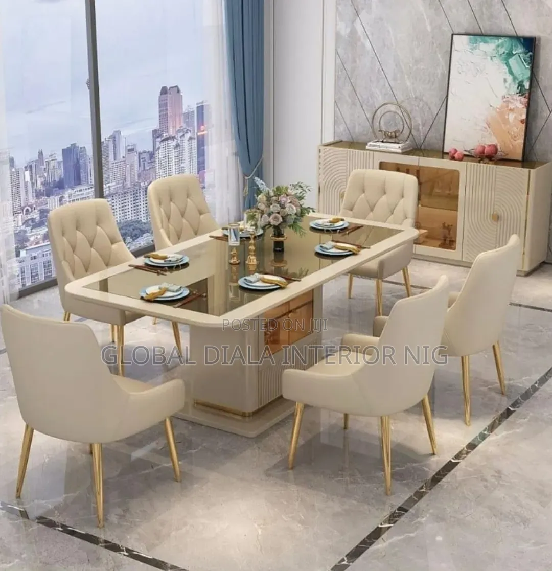 6-Seater Dining Set Features a Rectangular Glass-Top Table