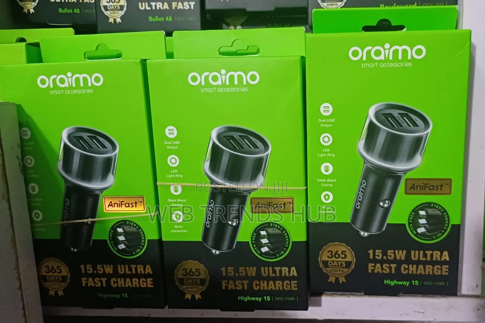 Oraimo Highway 15 Car Charger 15.5W Fast Charge + Free 3-in-1 Cable