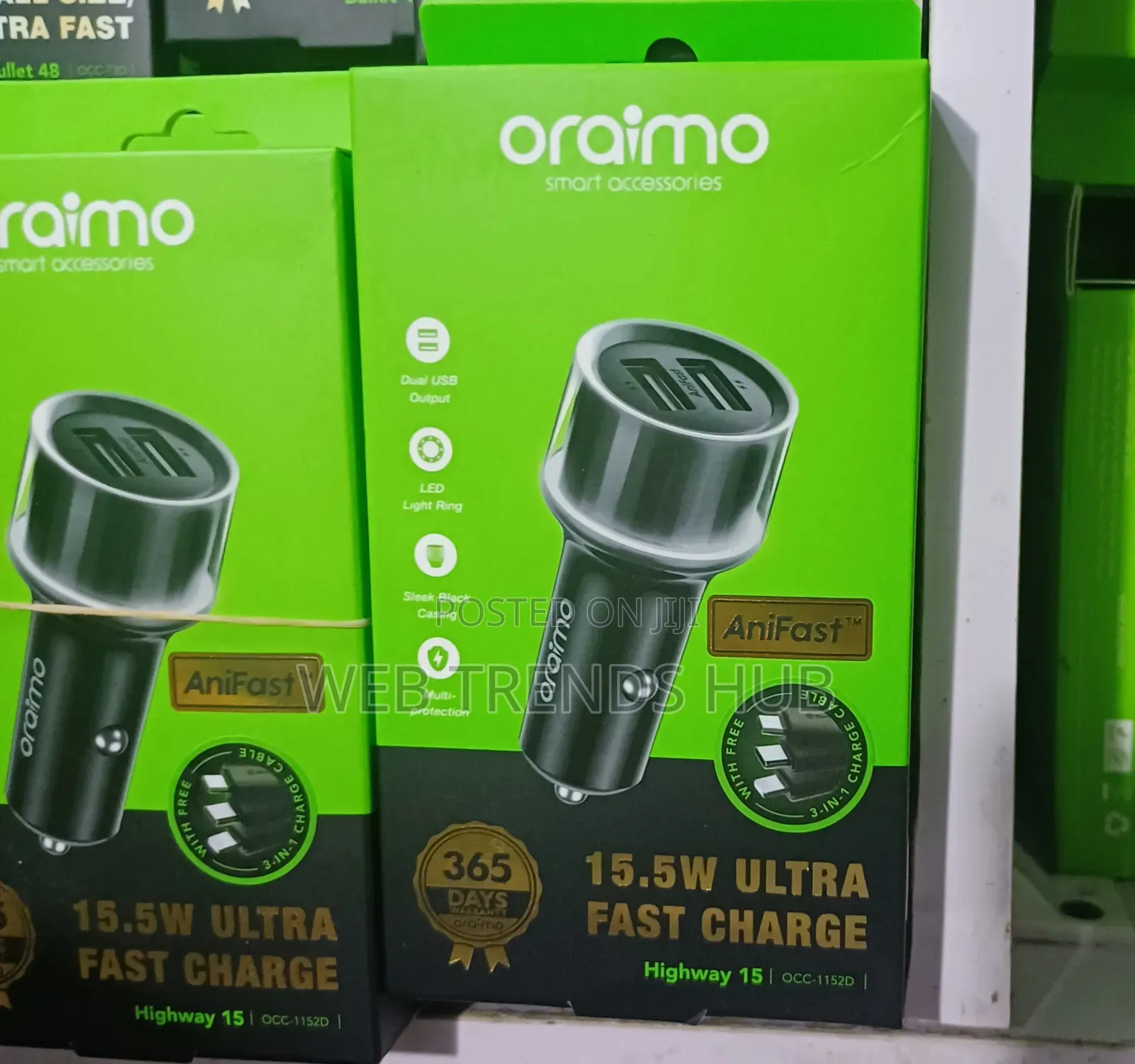 Oraimo Highway 15 Car Charger 15.5W Fast Charge + Free 3-in-1 Cable