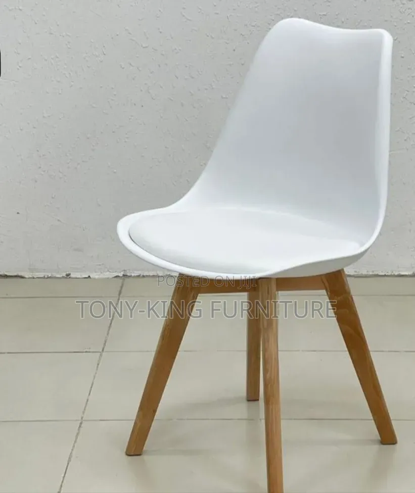 Rectangular Wooden Top White Table Set With Fiber Chair Full Leather.