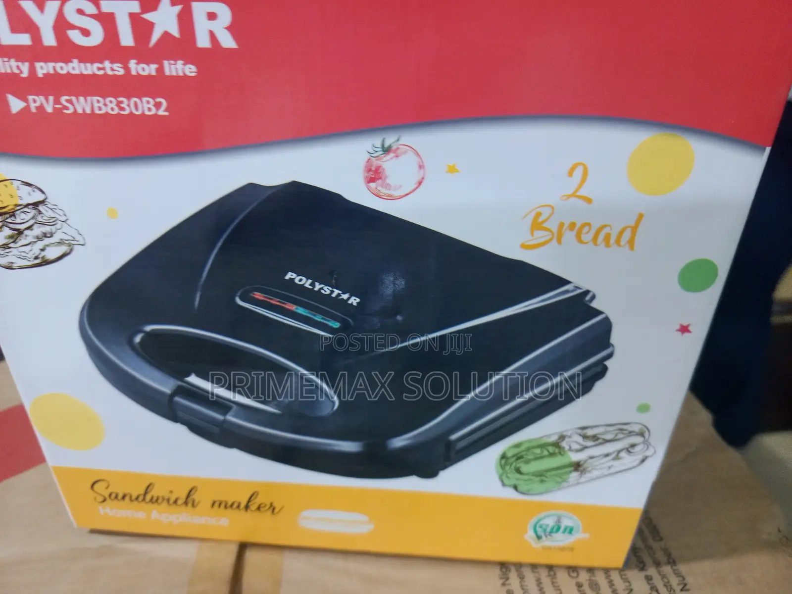 Polystar PV-SWB830B2 2-Slice Sandwich Maker 750W Non-Stick Toaster
