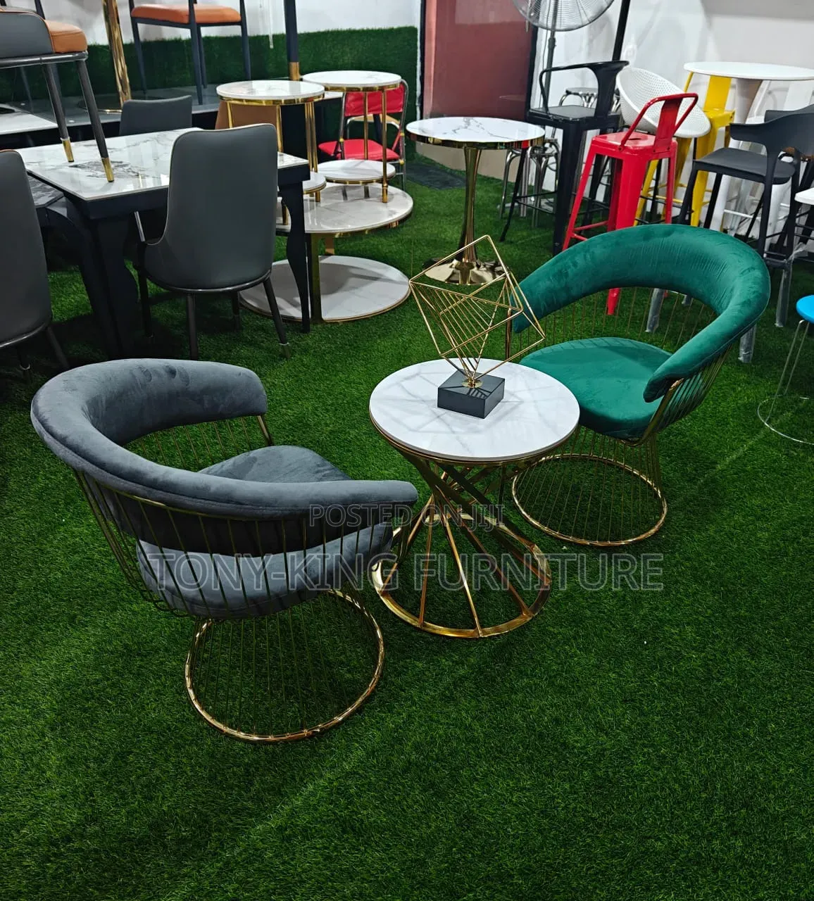 Modern Luxury Armchairs With Curved Backrests and Open-Cage Wire Legs