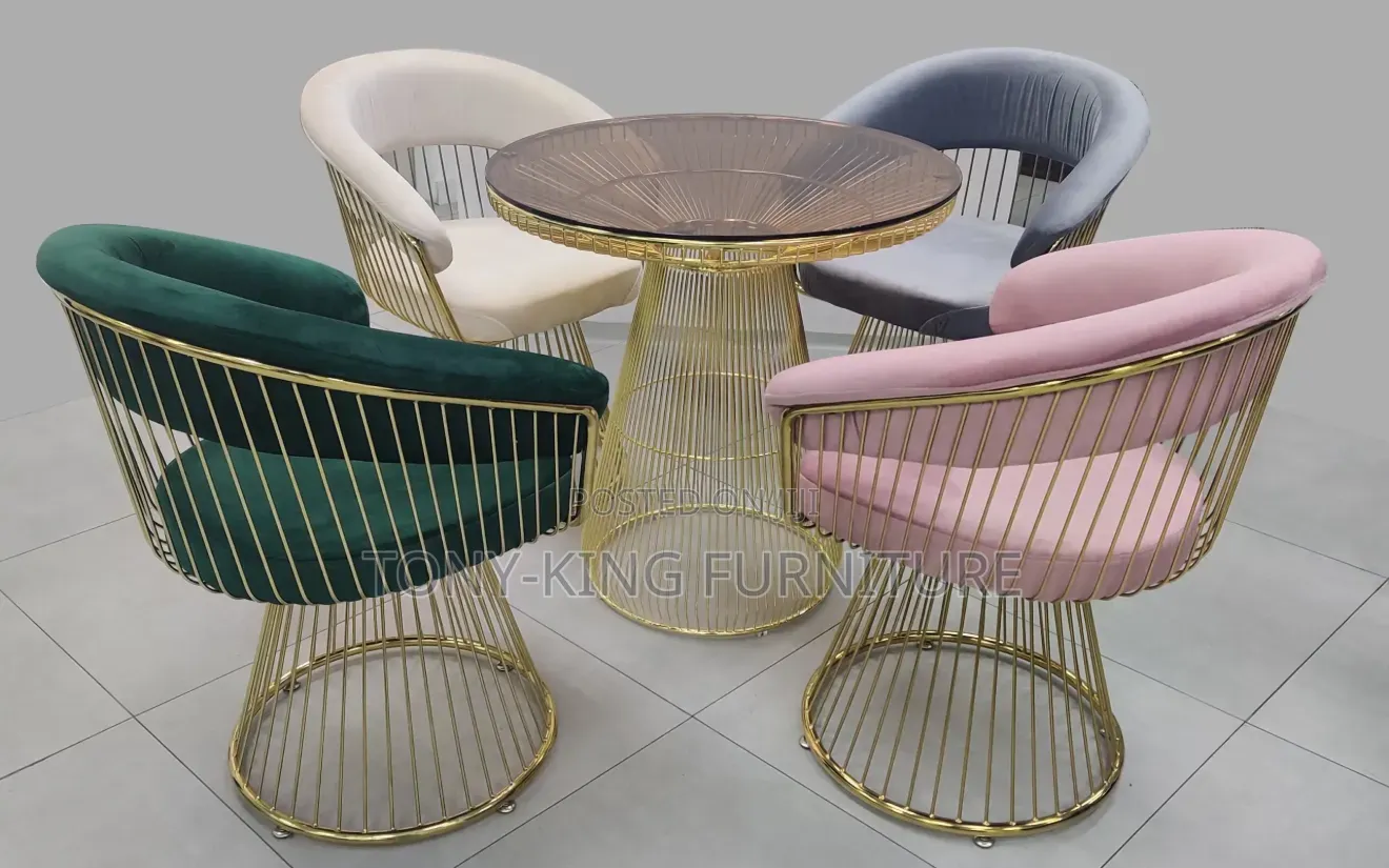 Modern Luxury Armchairs With Curved Backrests and Open-Cage Wire Legs