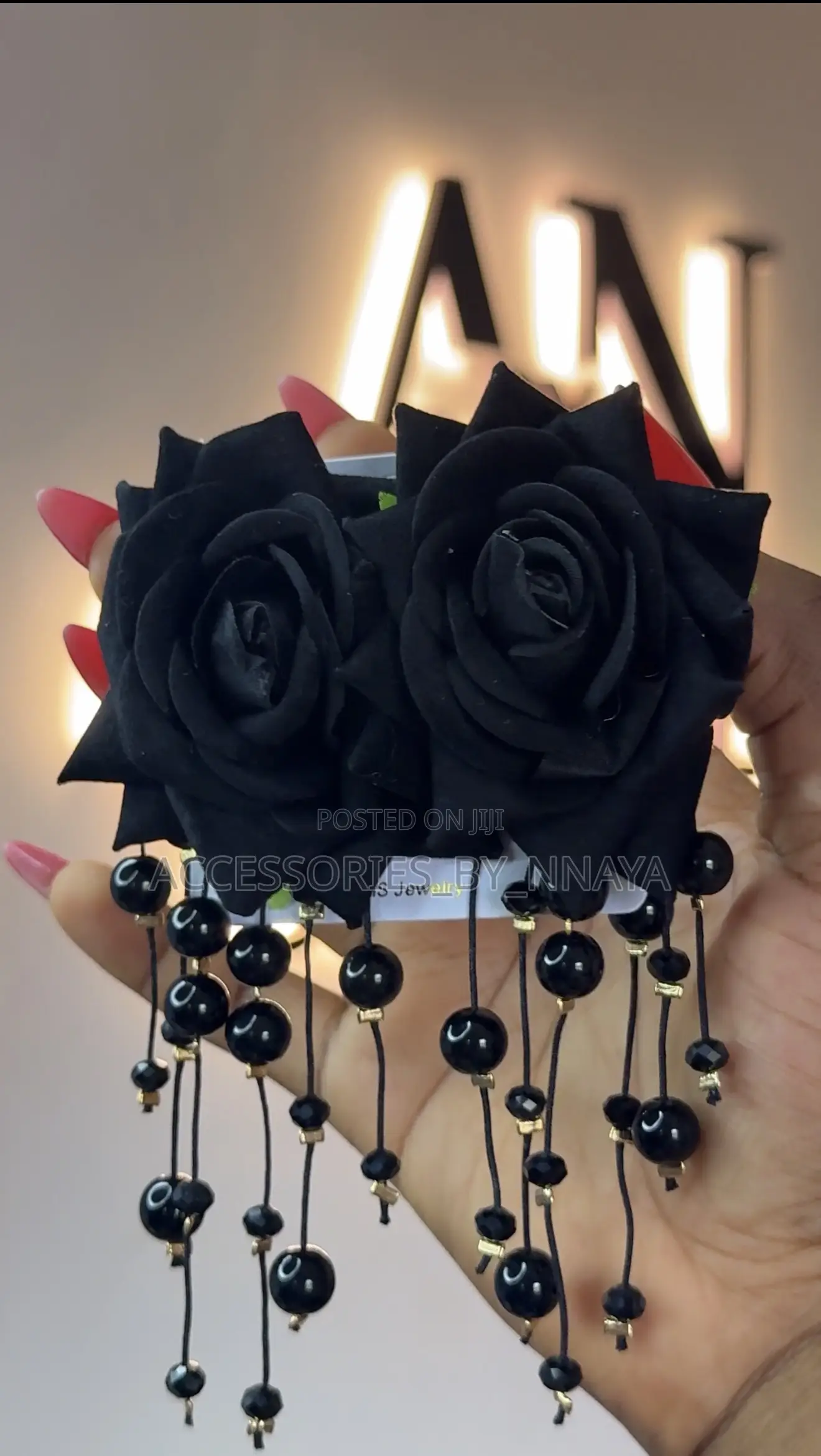 Black Rose Tassel Statement Earrings