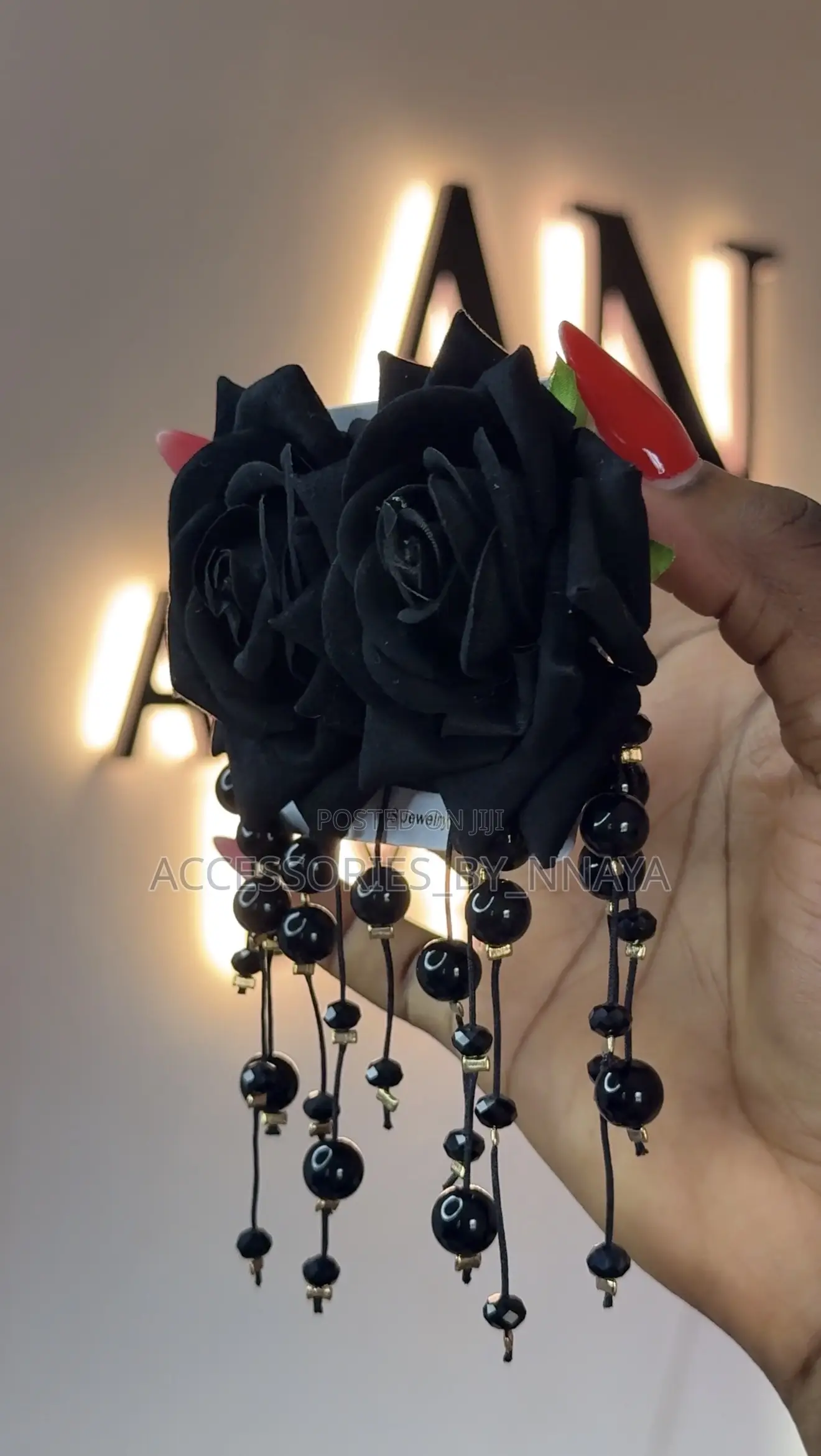Black Rose Tassel Statement Earrings