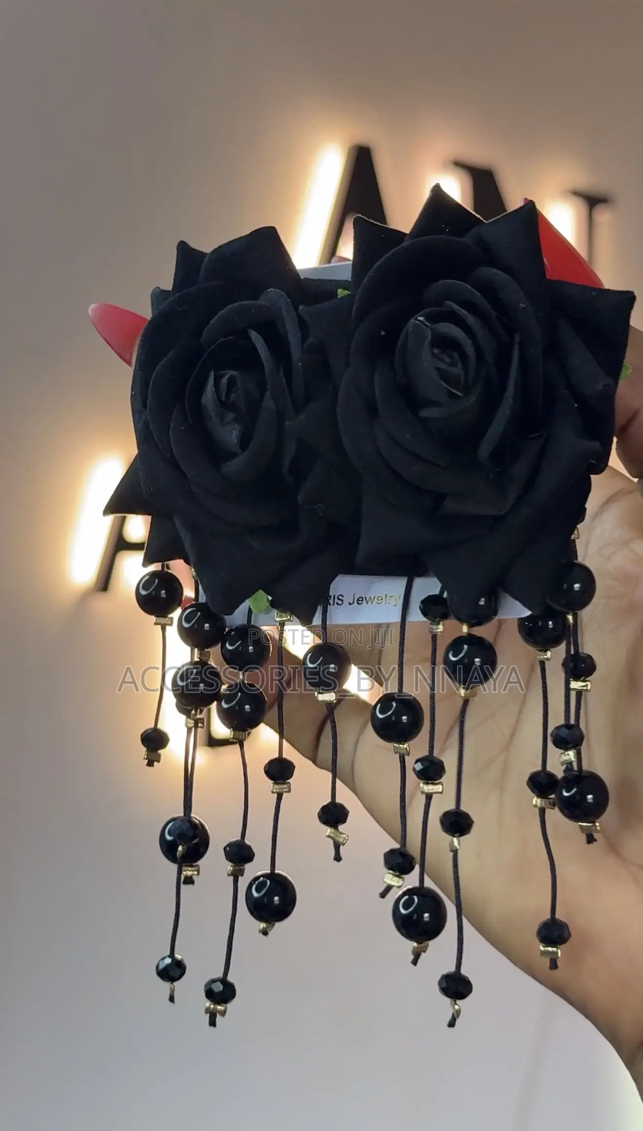Black Rose Tassel Statement Earrings