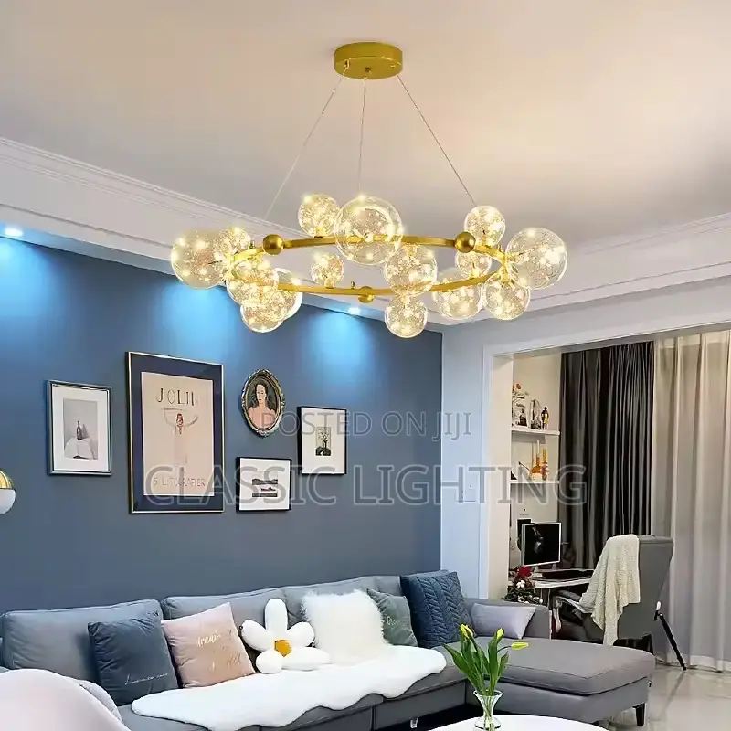 Led Glass Ball Chandelier With Long Ring Living Room Restaurant Light