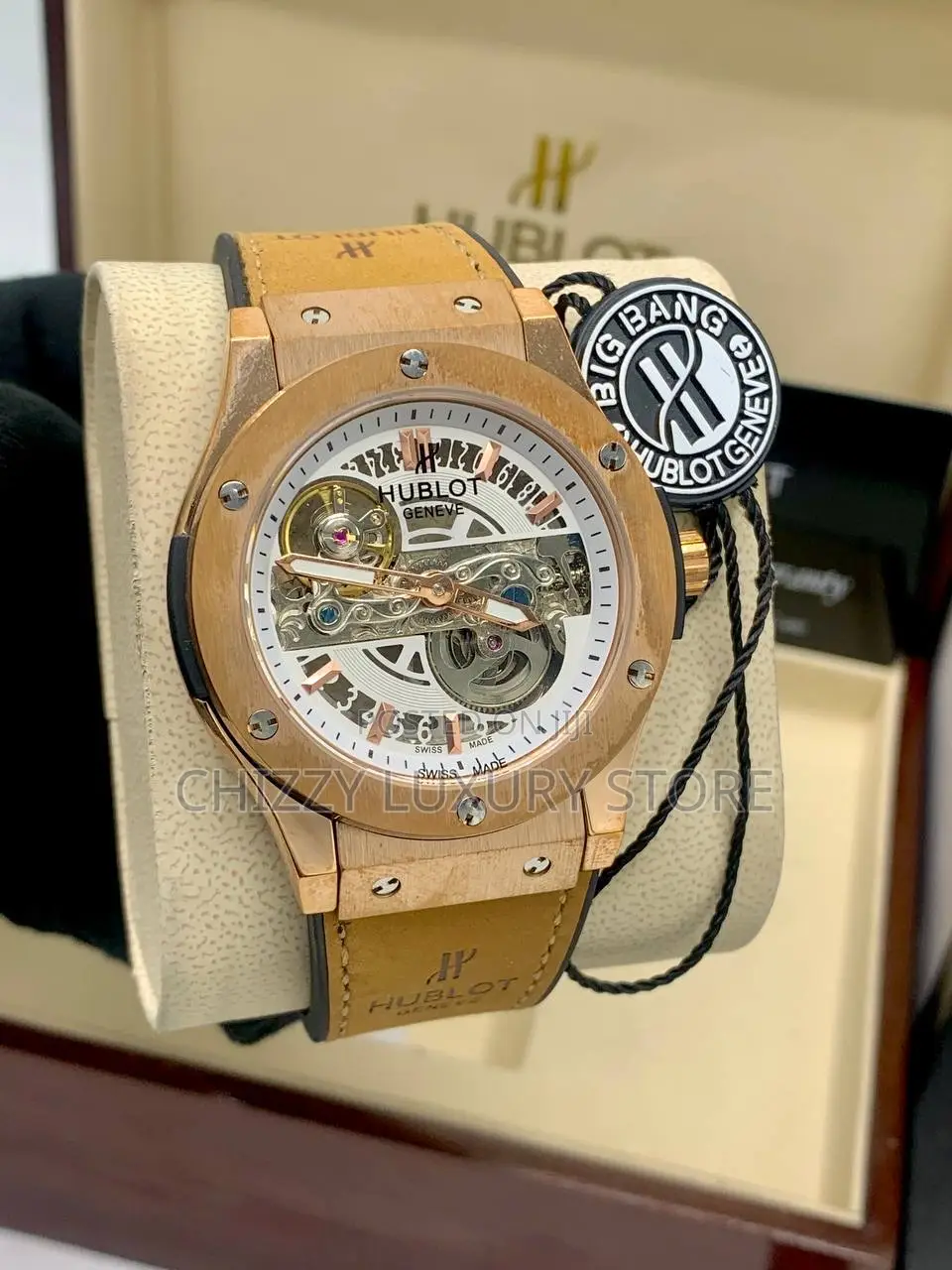 Hublot Quality Luxury Men Genuine Leather Automatic Engine Wristwatch