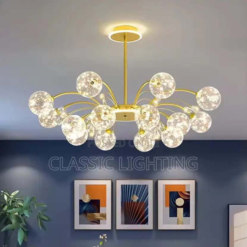 Luxury Glass Ball LED Chandelier Black Gold Iron Branch Ceiling Lamp