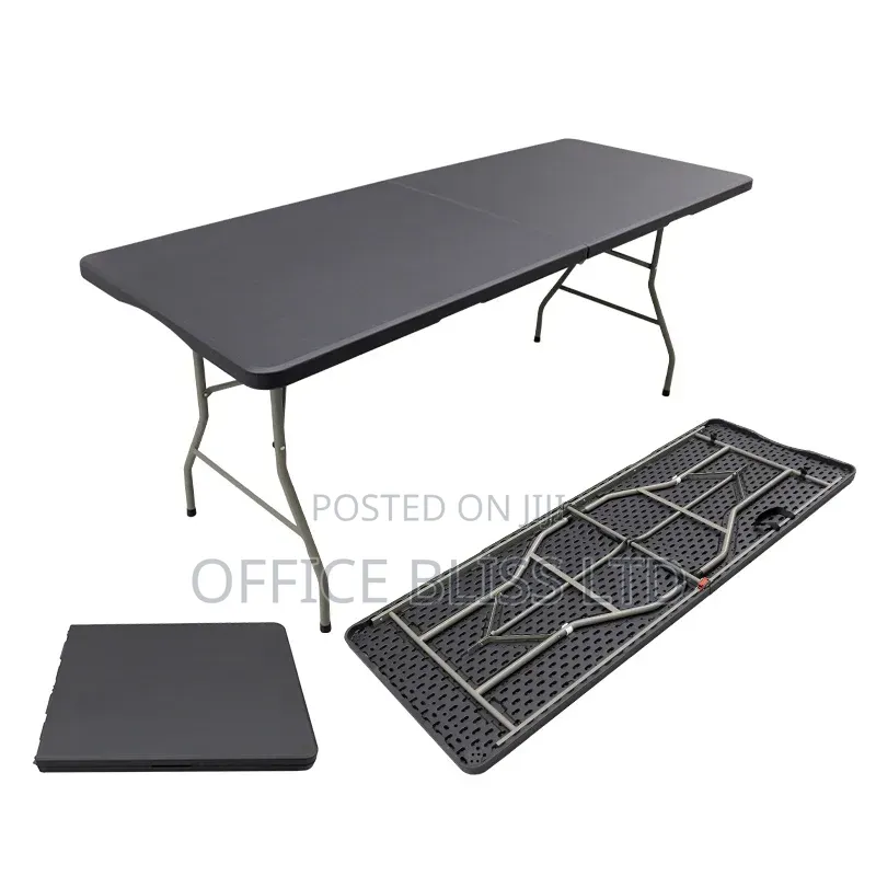 Outdoor Foldable Plastic Table ( BLACK) 6 Foldable Chairs( WHITE)