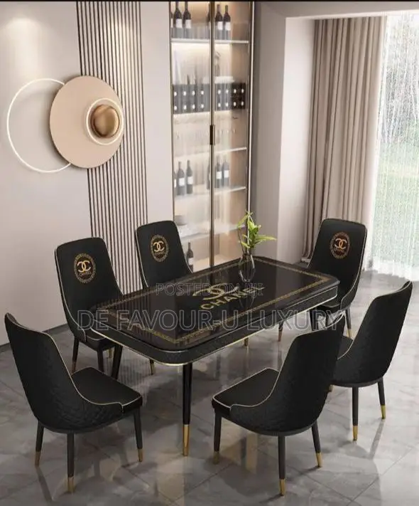Modern Marble Dining Table by 6 Chairs