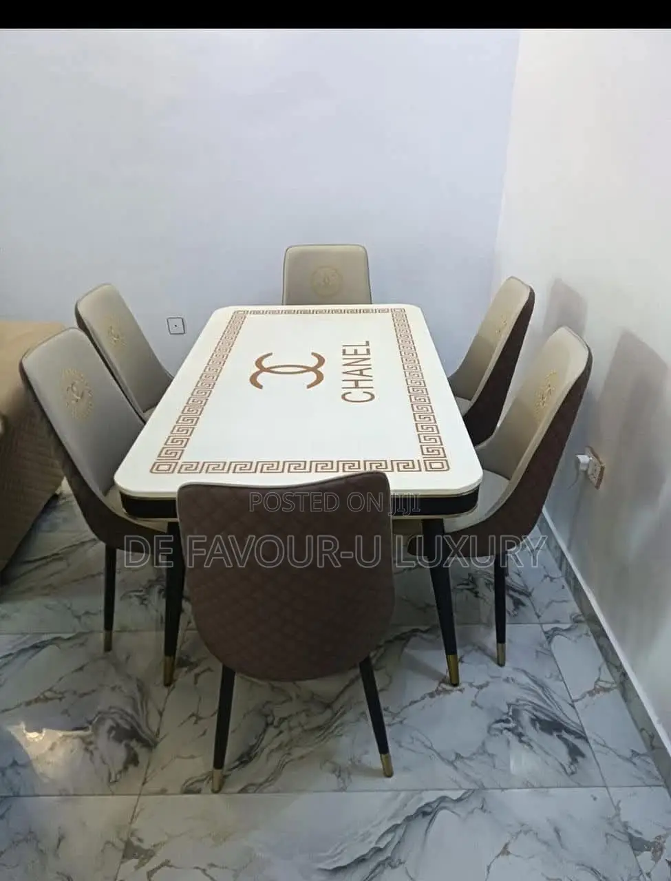 Modern Marble Dining Table by 6 Chairs