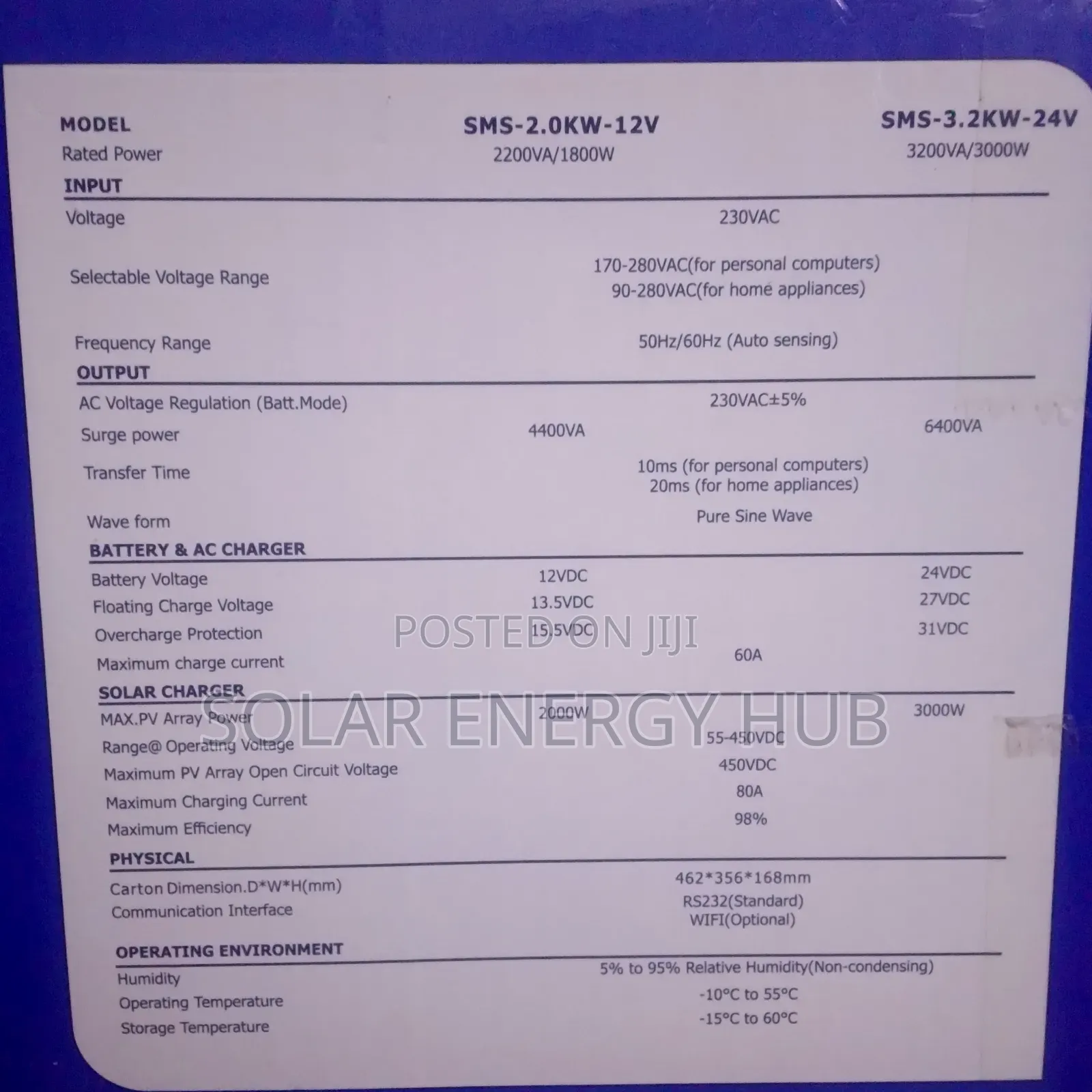 2kva/12v SMS Hybrid Inverter