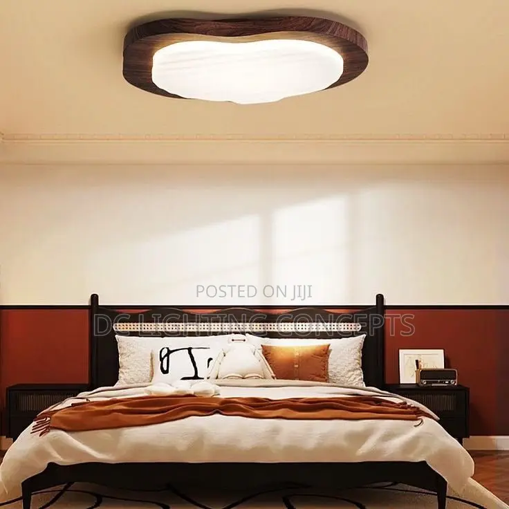 Modern Organic Cloud Wood-Grain LED Flush-Mount Ceiling Light.