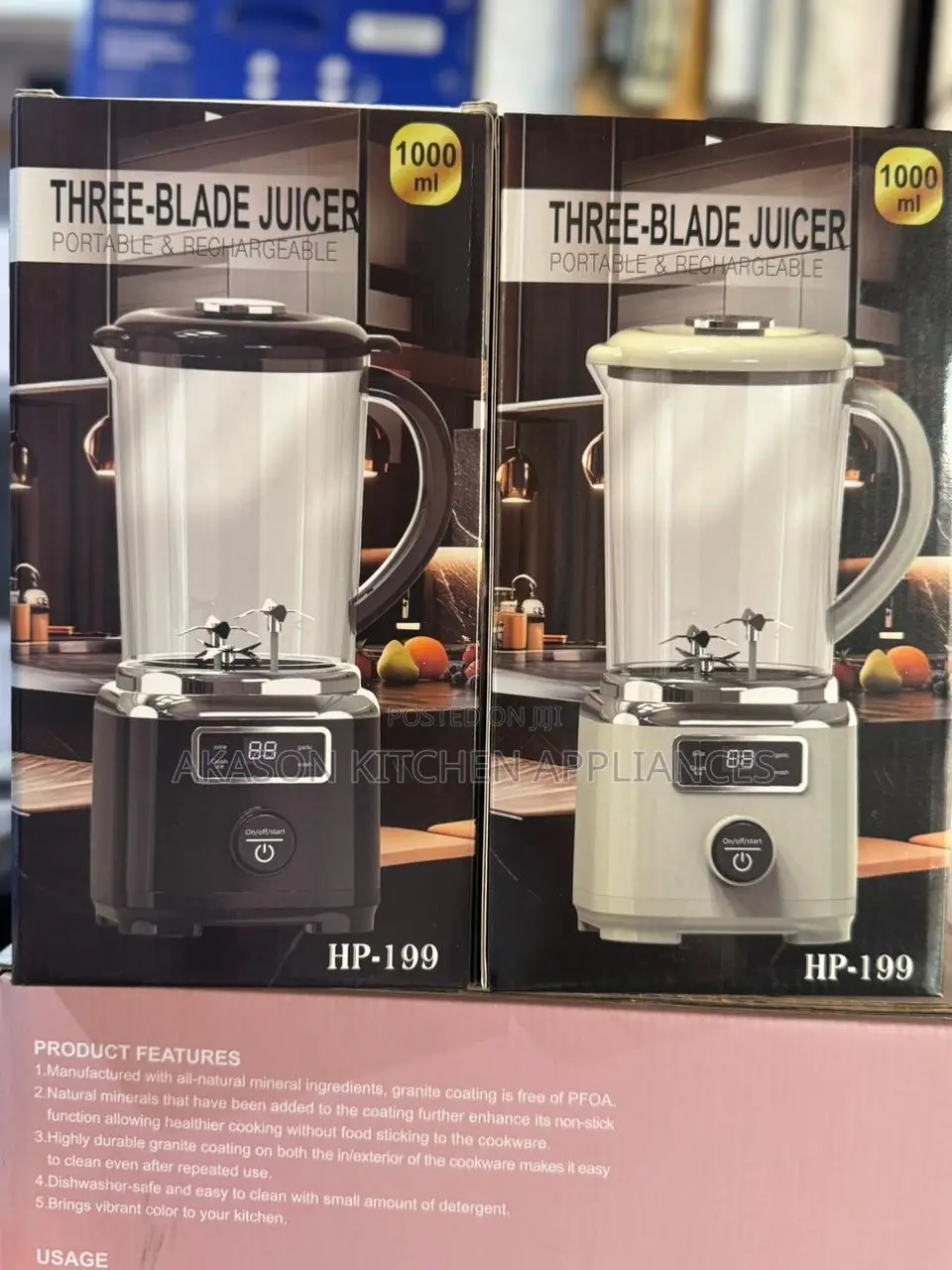 Big Size Rechargeable Blender 1000ml Jar and 3 Blades