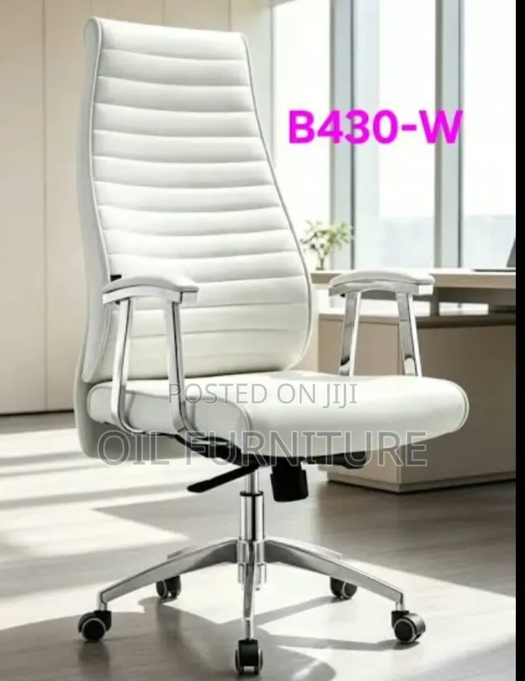 Executive High-Back White Leather Office Chair With Chrome Frame