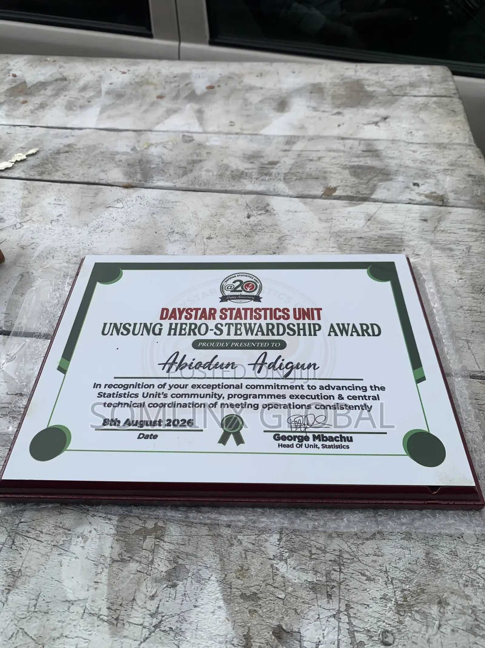 Certificate Wooden Plaque 9by12
