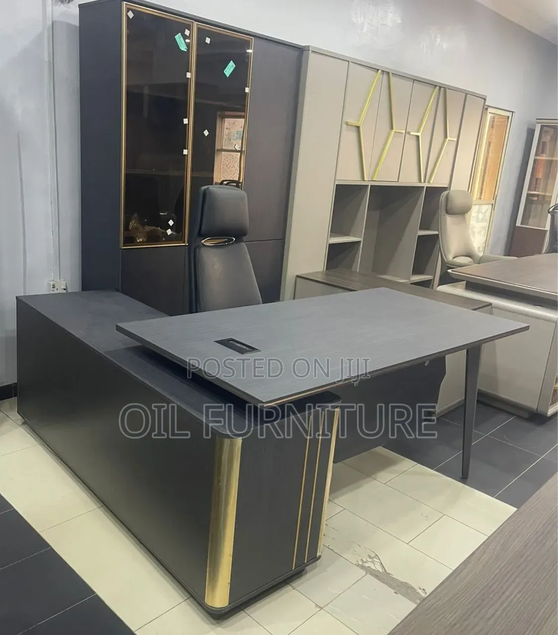 Premium CEO Workstation Desk With Gold Trim Accent