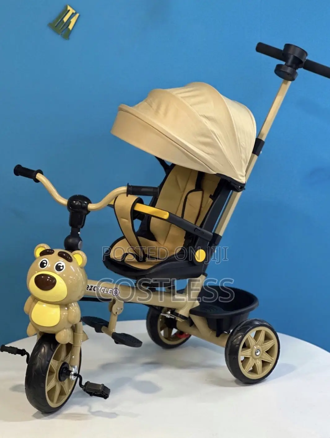 Tricycle With Design on the Front Wheel and a Matching Canopy