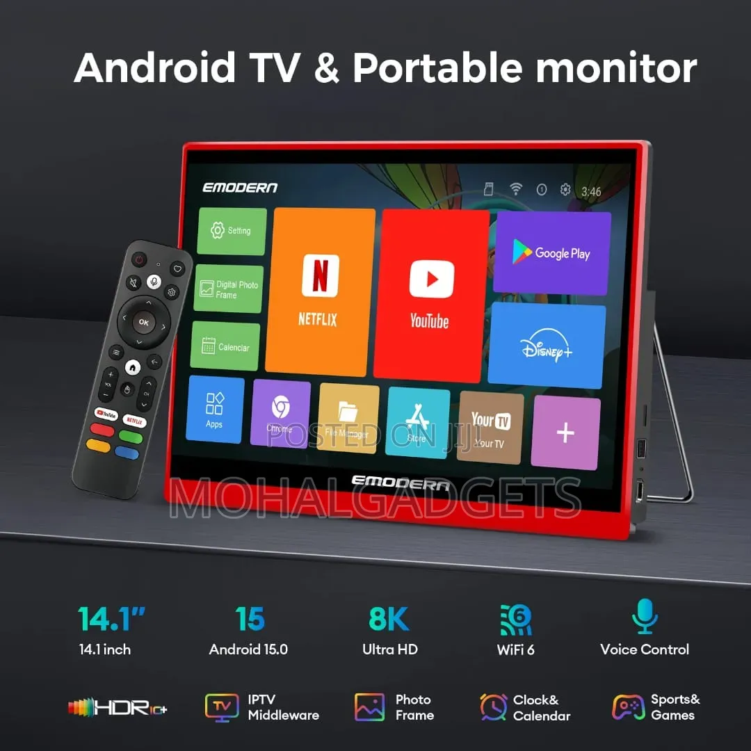 14 Inches Android TV Portable Monitor (Rechargeable)