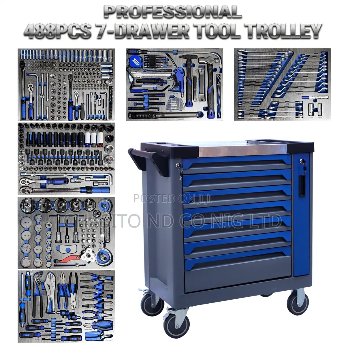 7 Drawer Rolling Tool Cart With Complete Industrial Hand Tool Set For