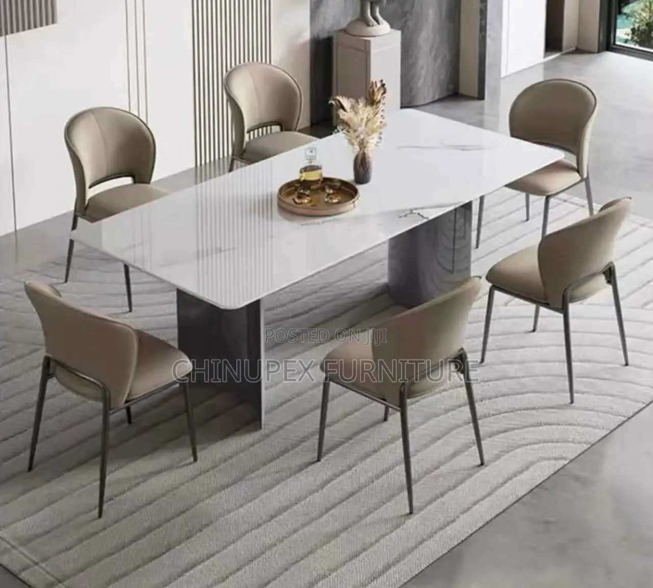 6 Seaters Dining Table Black/White/Brown/Gray Colour