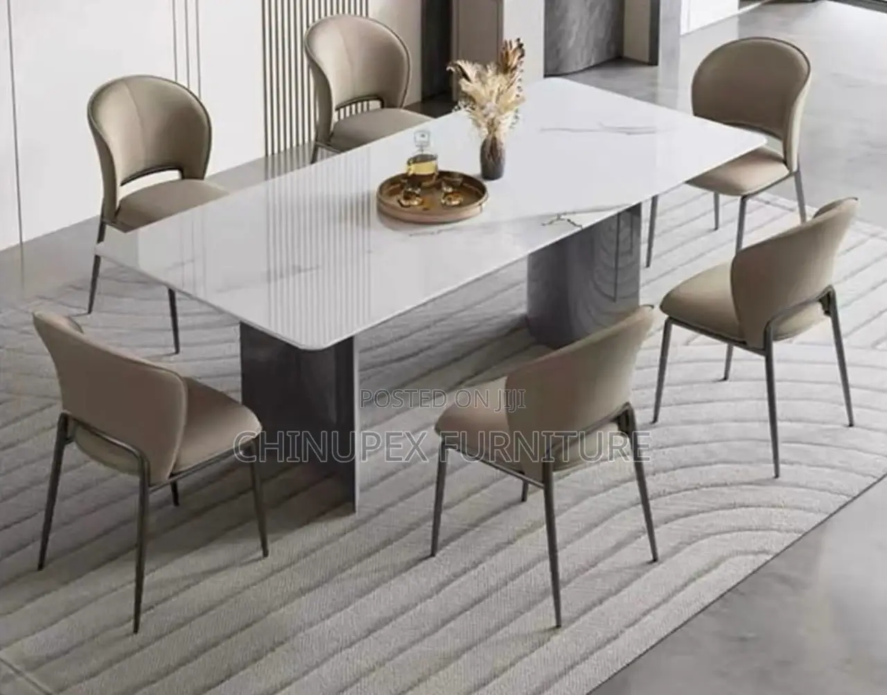 6 Seaters Dining Table Black/White/Brown/Gray Colour