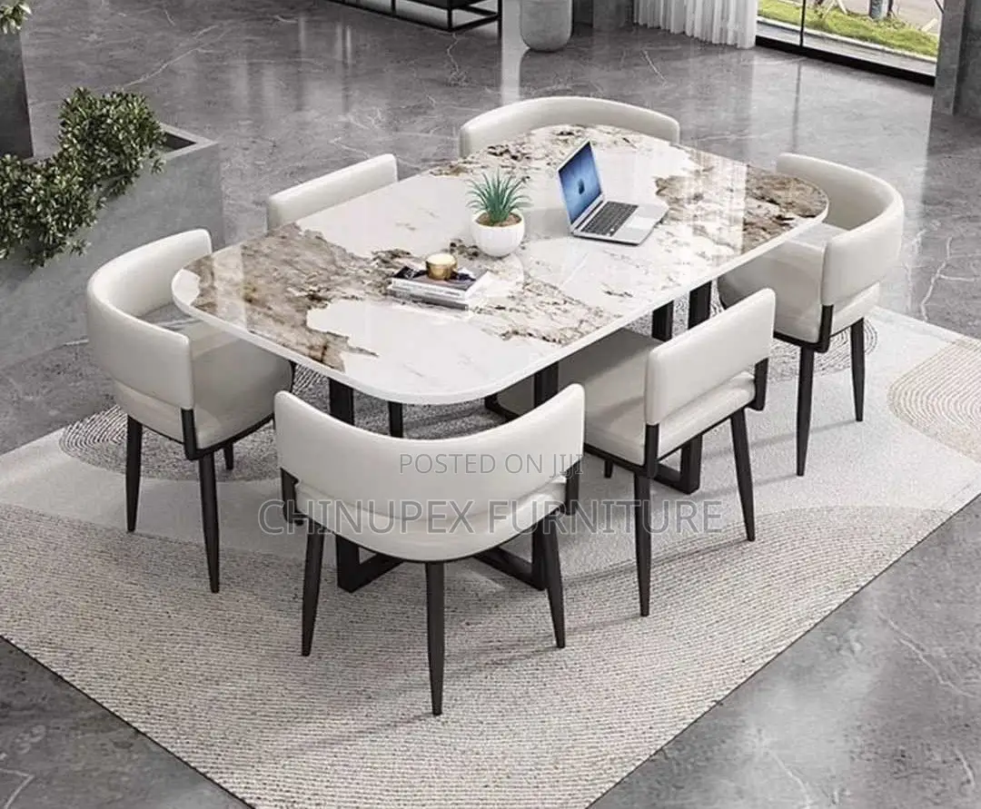 6 Seaters White Dining Table Set
