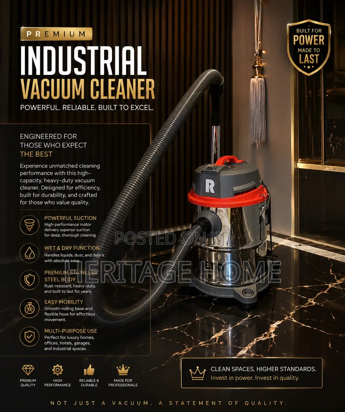 30l Powerful Wet Dry Industrial Vacuum Cleaner (Stainless Body)