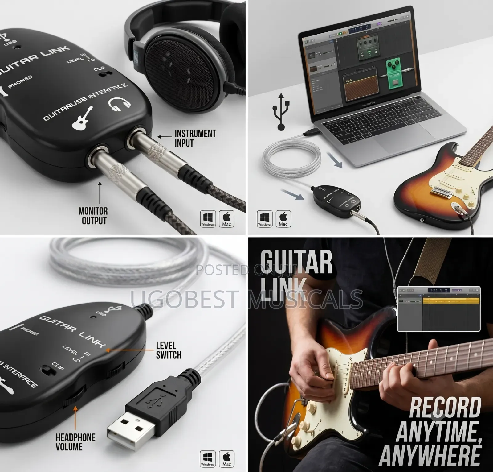 Guitar Link Plug-and-Play USB Audio Interface. Record Audio to Your PC