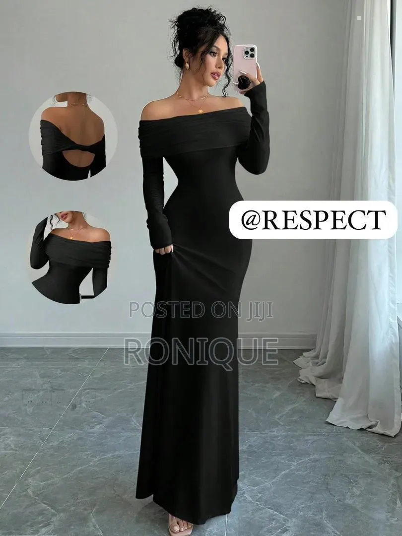 Elegant Women’s Off-the-Shoulder Twist-Back Long Evening Maxi Dress