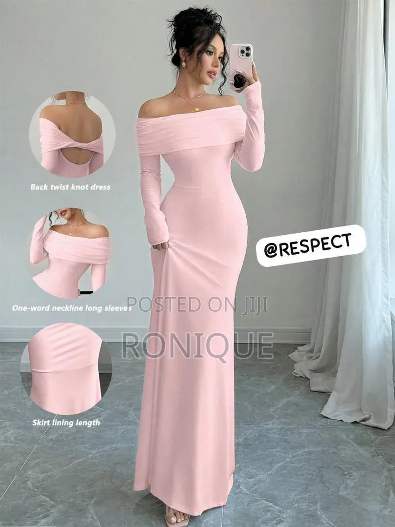 Elegant Women’s Off-the-Shoulder Twist-Back Long Evening Maxi Dress